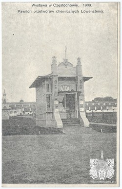 Wystawa w Częstochowie. 1909. Pawilon przetworów chemicznych Lowensteina. Fot. A. Piotrowski. Wydawnictwo Andrzeja Piotrowskiego (seria I)